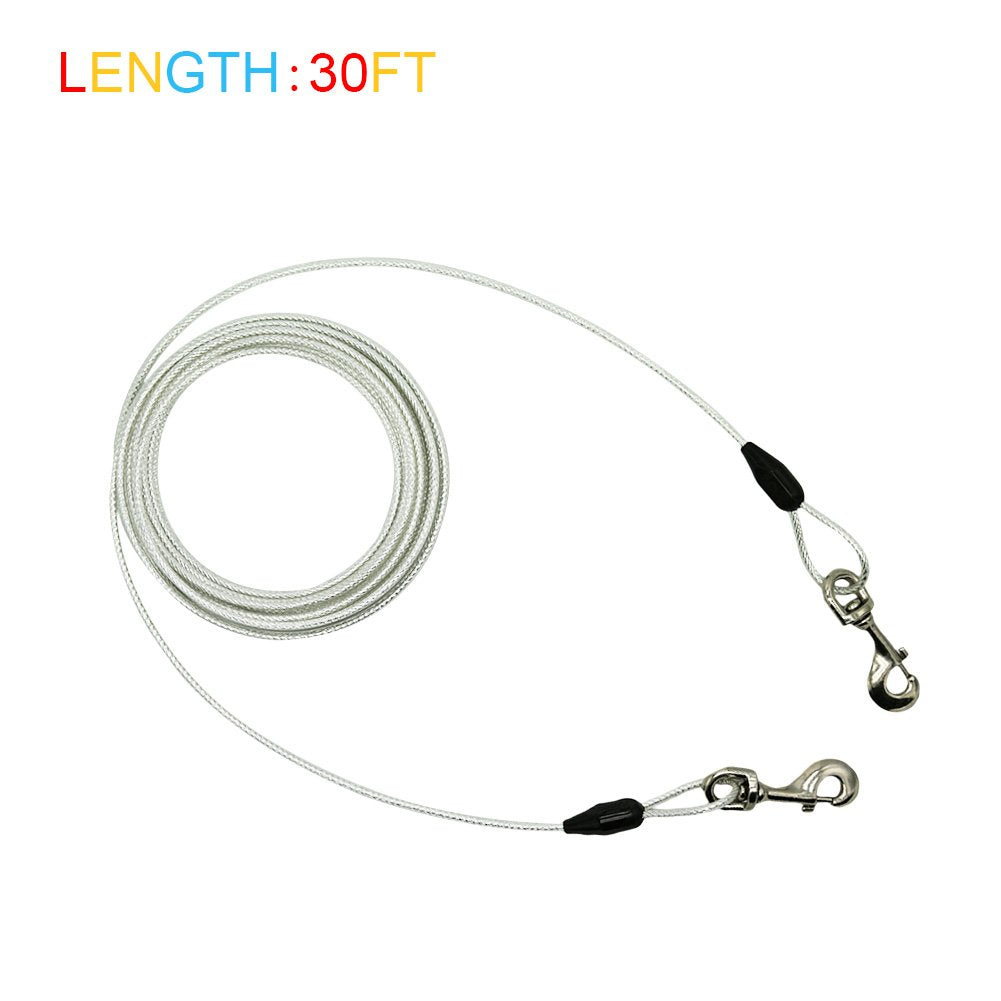 Petest 30Ft Reflective Tie-Out Cable For Heavy Dogs Up To 125 Pounds