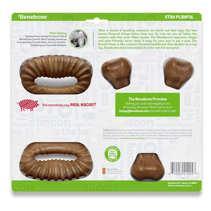 Benebone Medium 2-Pack W/ Wishbone & Dental Chew Bacon Flavor Dog Chew Toys