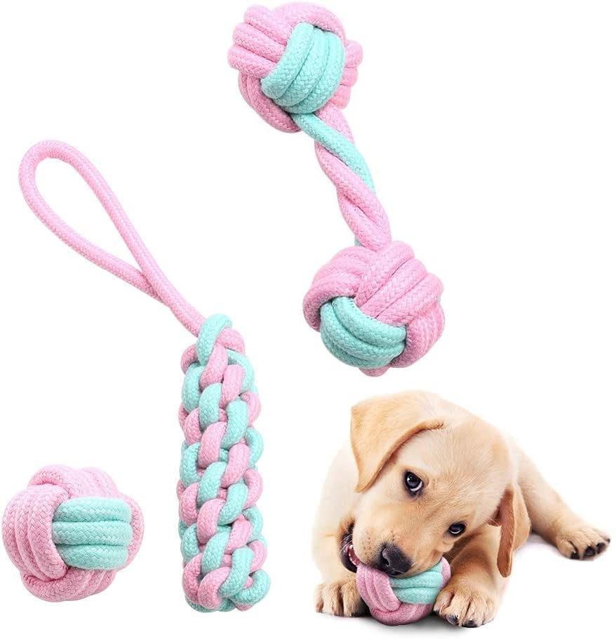 The Dds Store Puppy Chew Toys Puppy Chews From 8 Weeks Small Dog Rope Toy Puppy Teething Toys For Bored Dogs 3 Piece Set Of Pink