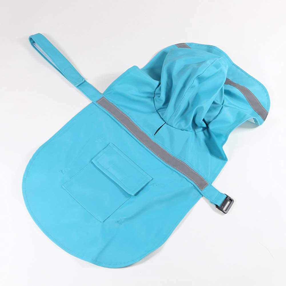 Hapee Dog Raincoats For Large Dogs With Reflective Strip Hoodie,Rain Poncho Jacket For Dogs C3-Lake Blue