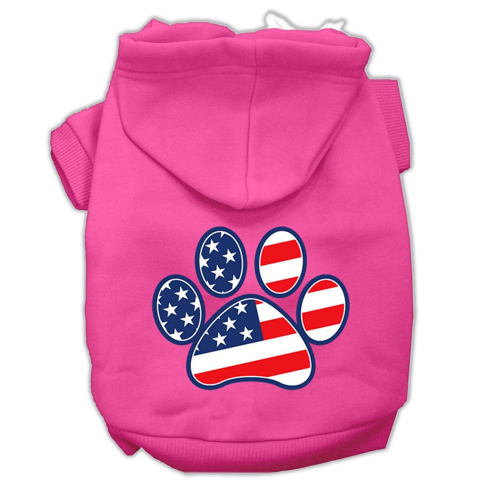 Pet Dog & Cat Hoodie Screen Printed, 'Patriotic Paw' Bright Pink Sm (3-6 Lbs.)