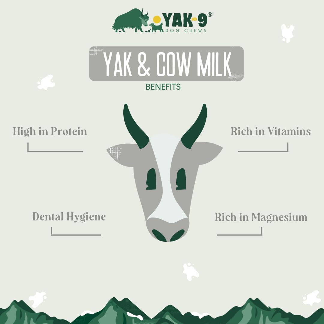 Yak9 Cheese Dog Chews, High Protein Treats, Natural, Rawhide Free, Long Lasting with Vitamins & Minerals, Medium Size, Yak & Cow