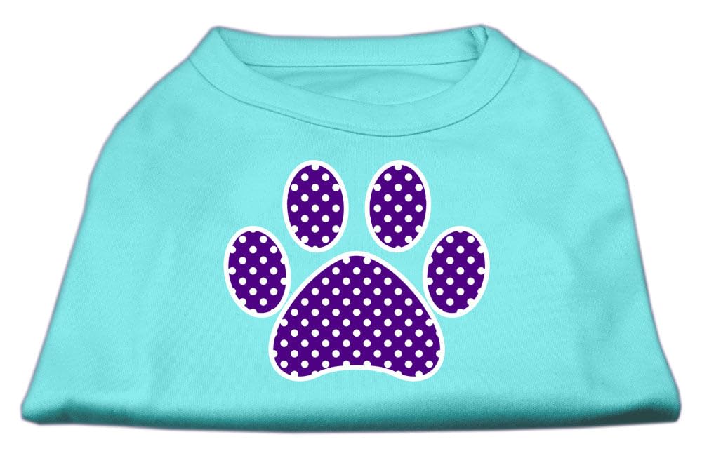 Pet Dog & Cat Shirt Screen Printed, 'Swiss Dots Purple Paw' Aqua Xs (0-3 Lbs.)