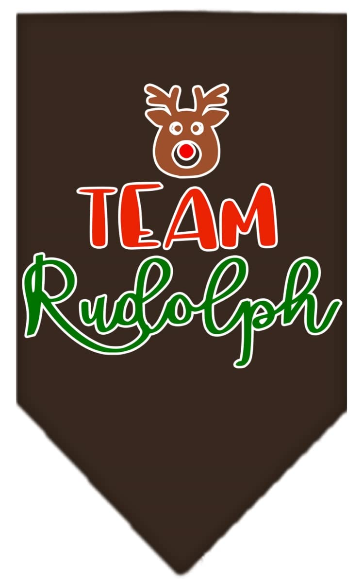 Christmas Pet and Dog Bandana Screen Printed, &quot;Team Rudolph&quot; Cocoa Small