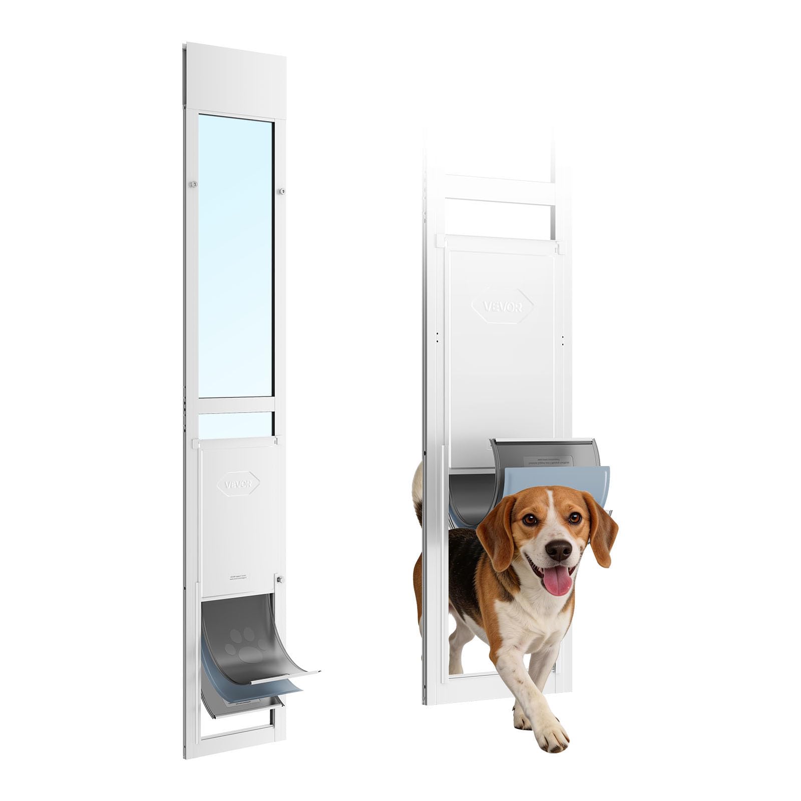 VEVOR Dog Door for Sliding Glass Door, 75 7/8 to 80 11/16 Adjustable Height, Aluminum Alloy Frame with Flap and Rotating Hinge, 