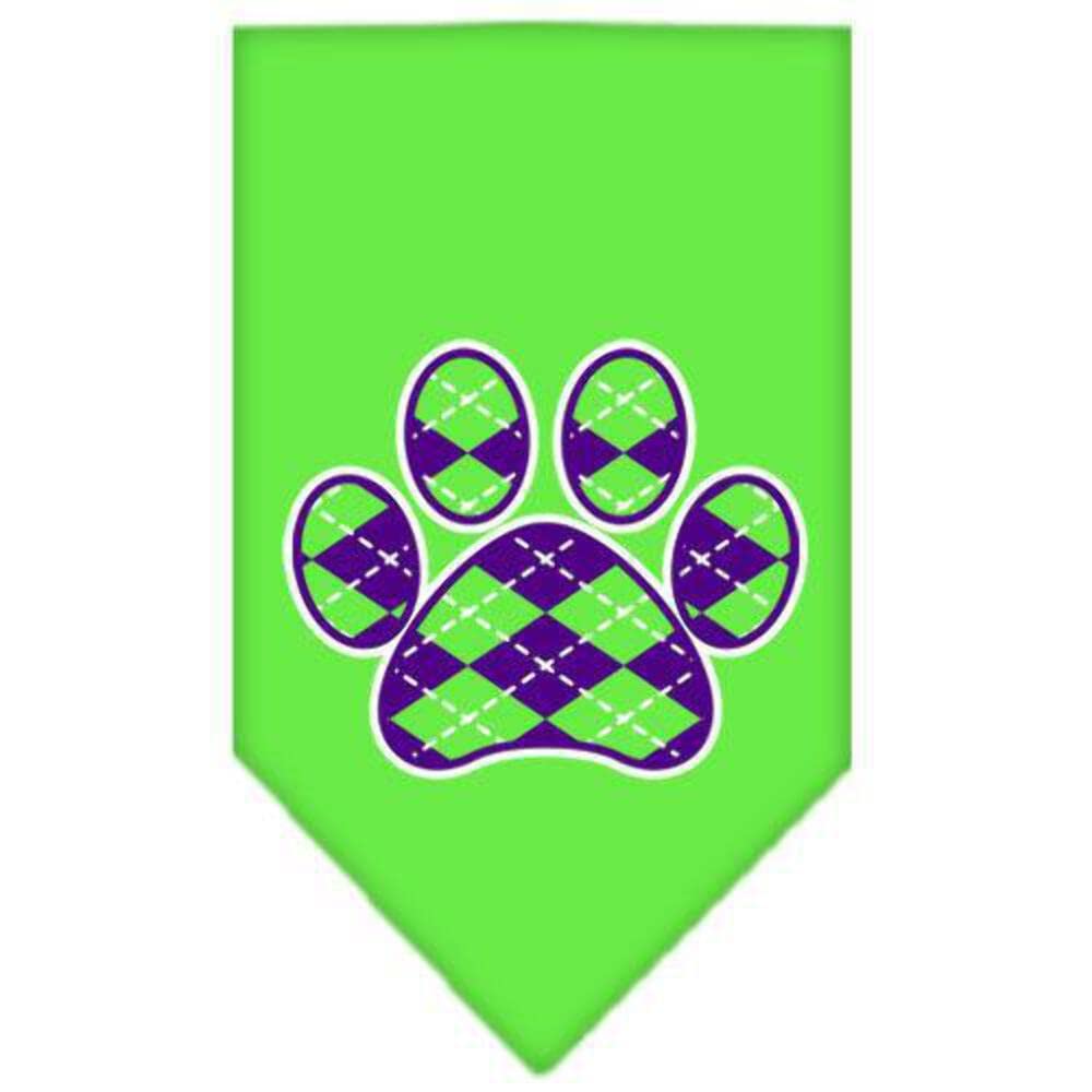Mirage Pet Products Argyle Paw Purple Screen Print Bandana for Pets, Large, Lime Green
