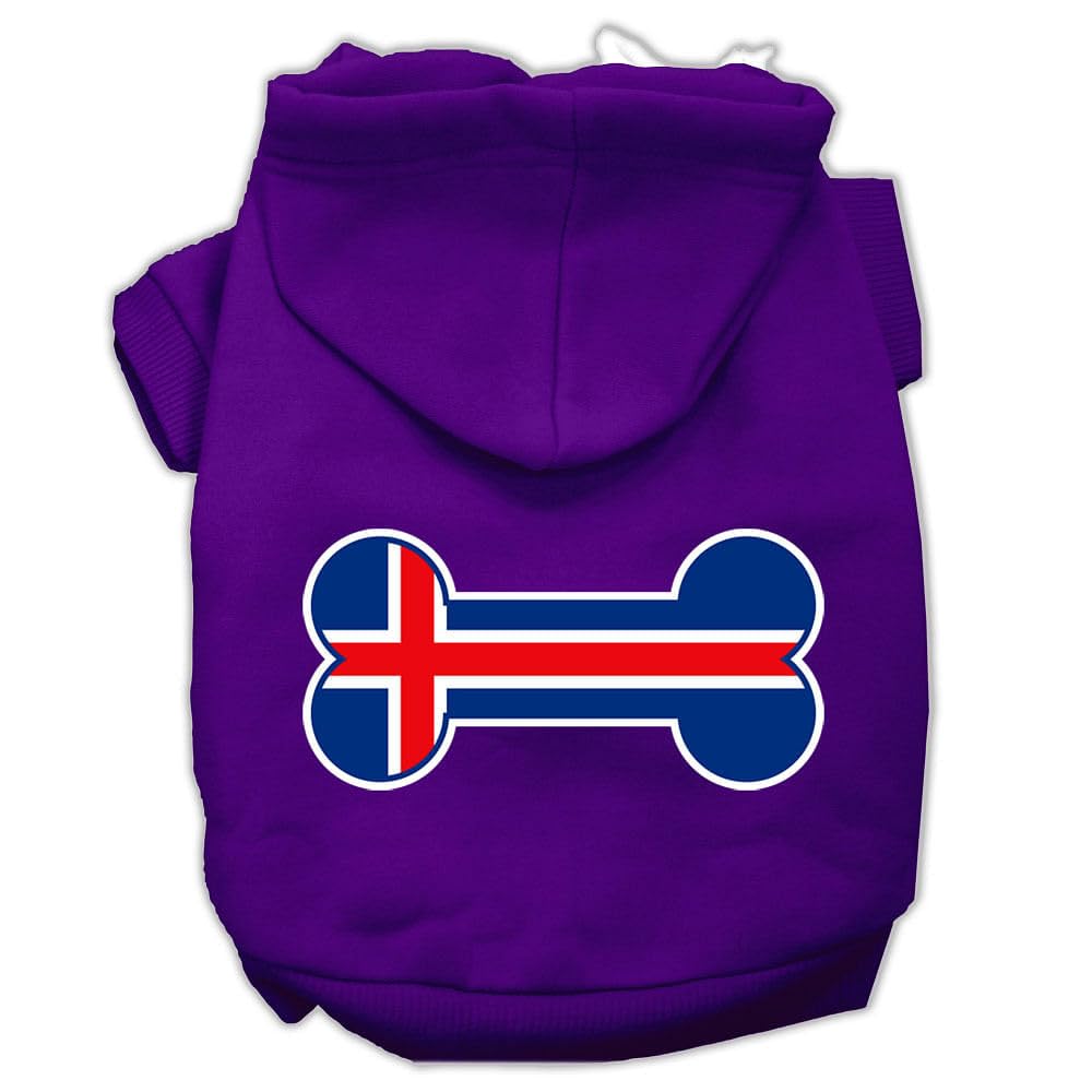 Pet, Dog & Cat Hoodie Screen Printed, 'Bone Shaped Iceland Flag' Purple 3Xl