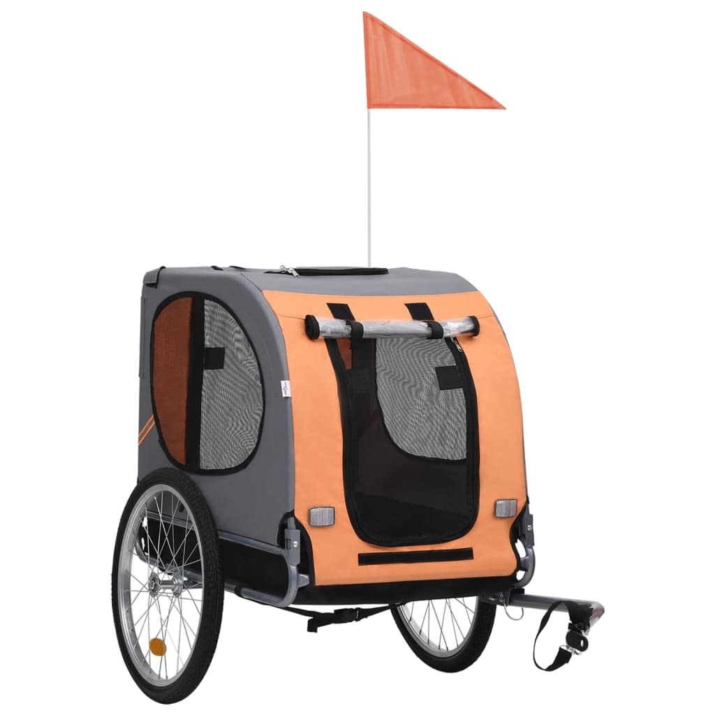 vidaXL Dog Bike Trailer with Sturdy Steel Frame and Oxford Fabric in Orange and Gray - Water Resistant, Dual Entry, and Mesh Windows for Proper Ventilation