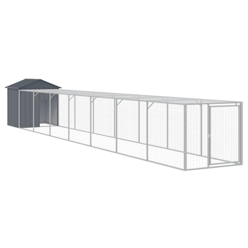 vidaXL Chicken Cage with Corral Galvanized Steel Grey 117x814x123 cm