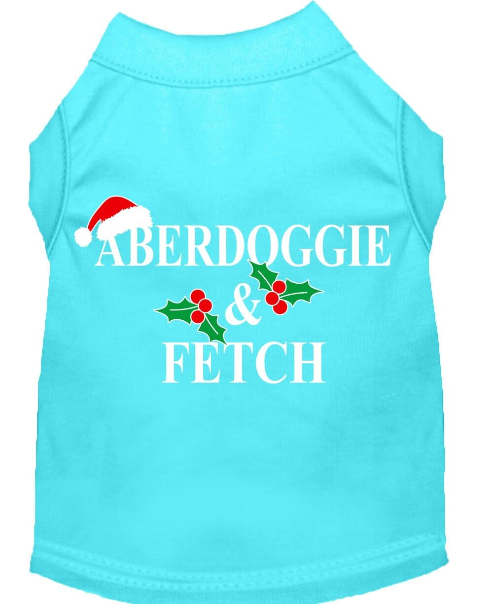 Christmas Screenprinted Dog Shirt, &quot;Aberdoggie & Fetch&quot; Aqua XS (0-3 lbs.)