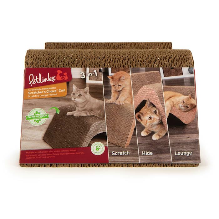 Petlinks Scratchers Choice+ Corrugated Cat Scratch Pad Catnip Infusion Technology - Brown Double Wide