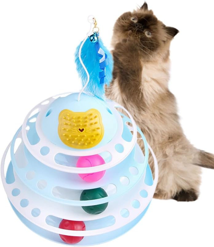 Bohobark Cat Track Toy | 3Layer Cat Tower With Feather And Balls  Teaser Toy, Fun Kitten Exercise Toy Set, Cat Puzzle Toys