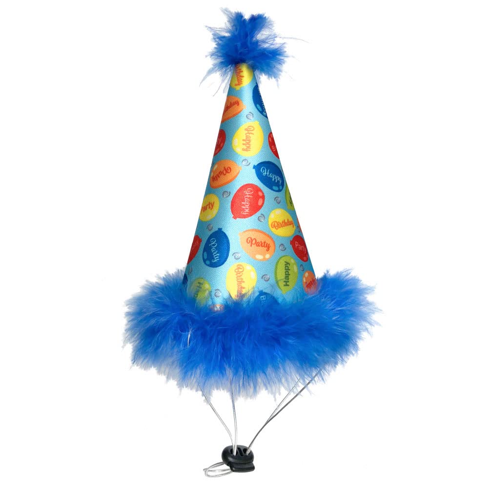 Huxley & Kent Pet Party Hat - Blue Party Time (Large) - Birthday Hat For Dogs And Cats - Adjustable Strap For Comfort And Stabil
