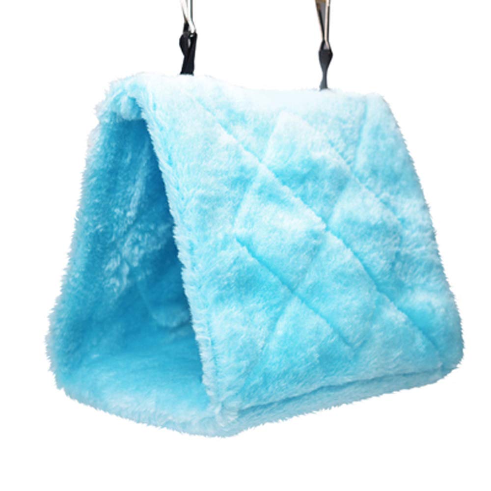 Cdycam Plush Pet Bird Hut Nest Hammock Hanging Cage Warm Nest Happy Snuggle Cave Tent (Blue, Small)