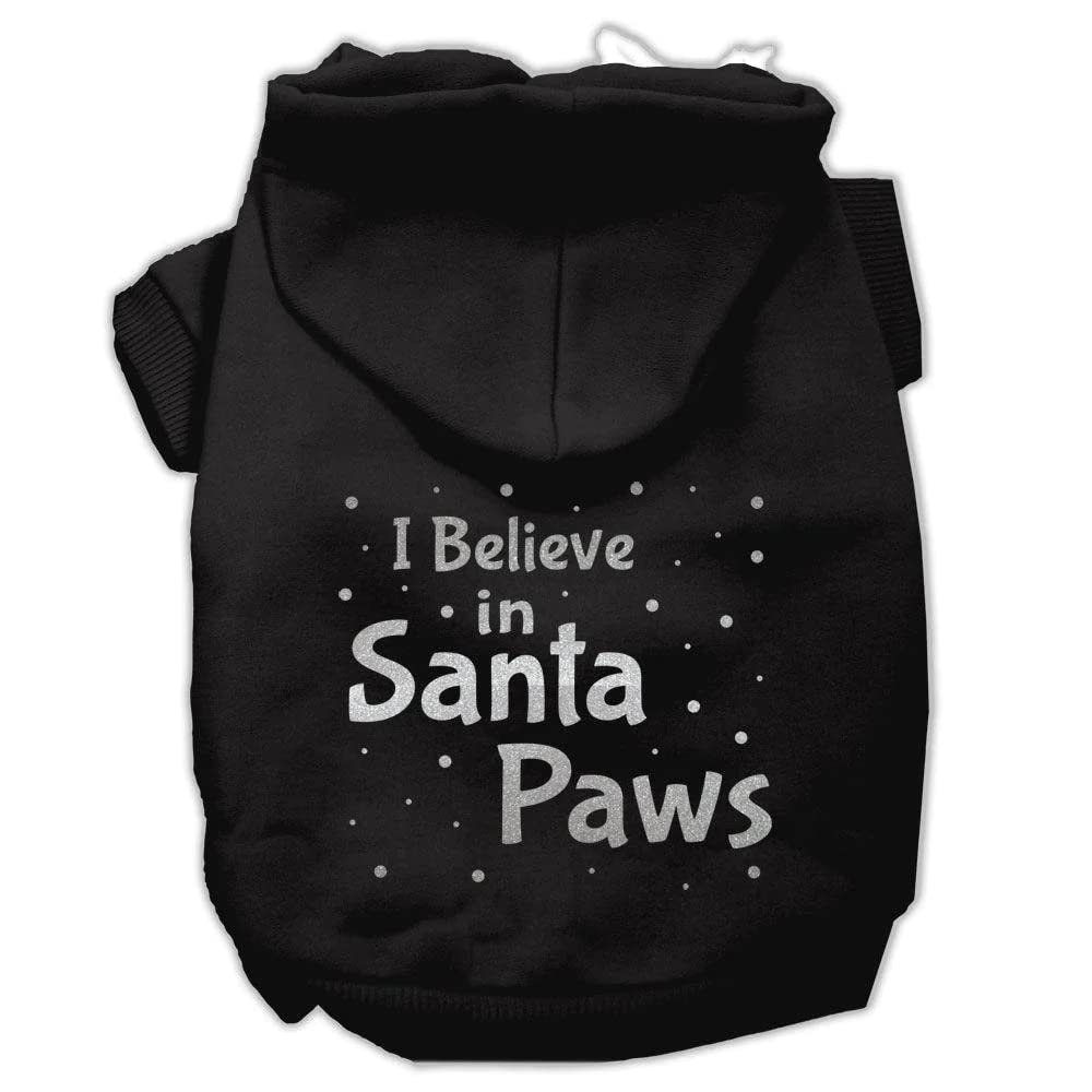 Christmas Pet, Dog & Cat Hoodie Screen Printed, I Believe in Santa Paws Black XL (14-20 lbs.)