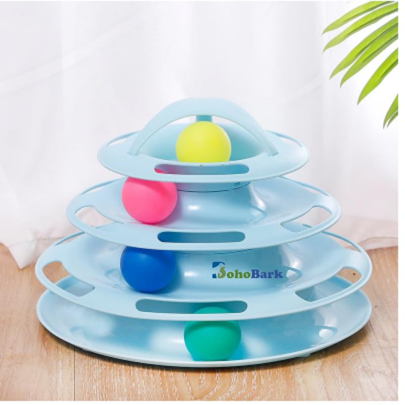 Bohobark Puppies Interactive Roller Level Turntable Cat Toy Balls With Three Colorful Balls  (Turntable Tower Toy) Fun Mental P