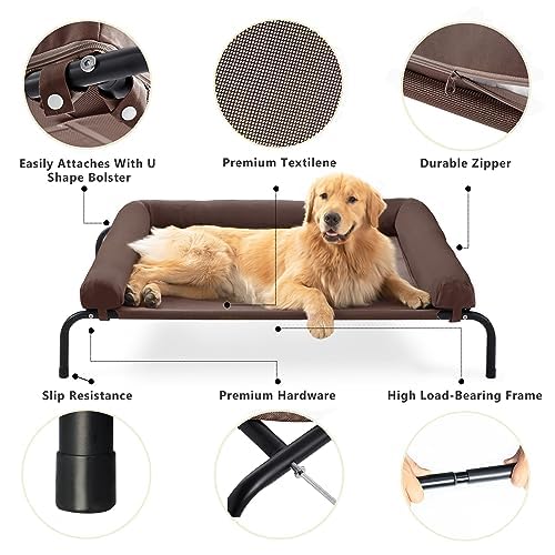Cooling Elevated Dog Bed - Outdoor Medium Raised Dog Cot W/Breathable Mesh, Portable Pet Cot W/Removable & Waterproof Bolster,El