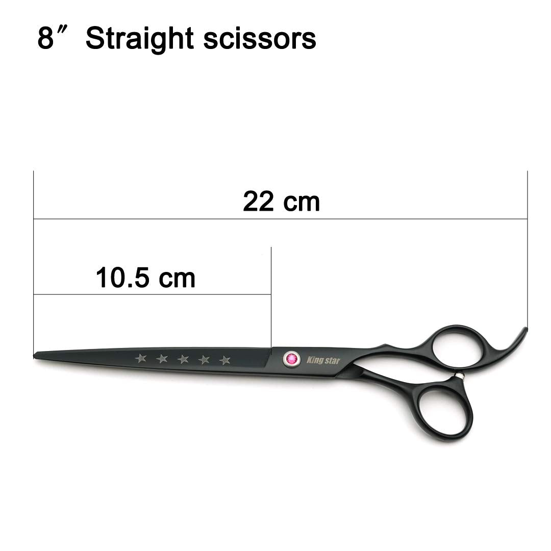 Kingstar 8.0In. Matt Black Professional Pet Grooming Scissors Set,Straight & Thinning & Curved Scissors Set With Comb,Dog Grooming,A559