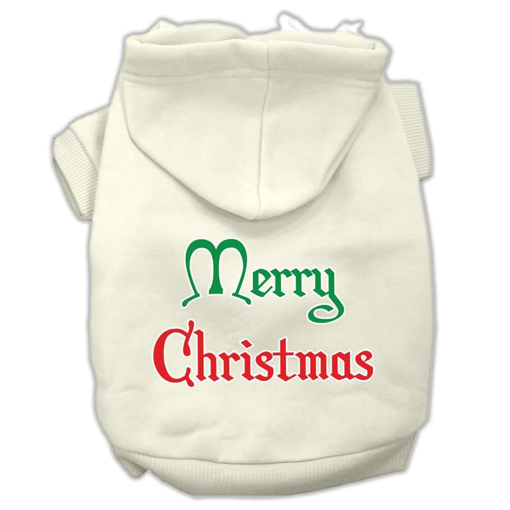 Christmas Pet Dog & Cat Hoodie Screen Printed, Merry Christmas Light Pink XL (14-20 lbs.)