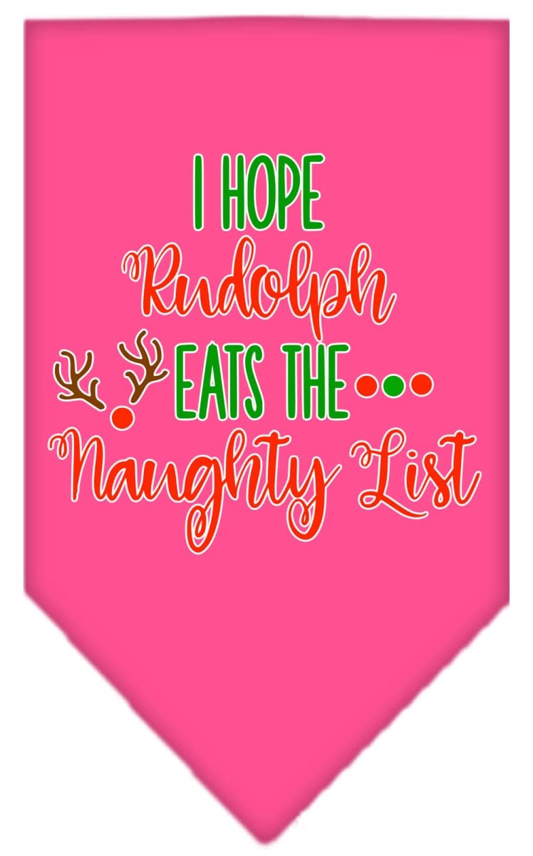 Christmas Pet and Dog Bandana Screen Printed, &quot;Hope Rudolph Eats The Naughty List&quot; Bright Pink Small