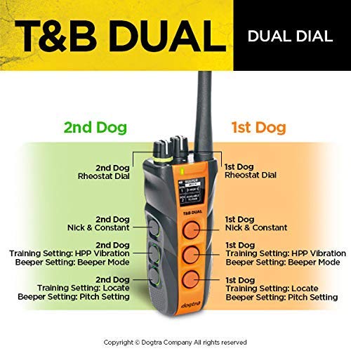 Dogtra T&B Dual 2-Dog Long Range 1.5-Mile Expandable Dual Dial Training & Beeper Remote Dog Training E-Collar For Upland Gun Dog