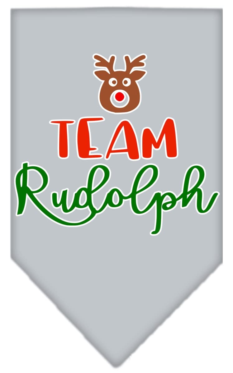 Christmas Pet and Dog Bandana Screen Printed, &quot;Team Rudolph&quot; Grey Small