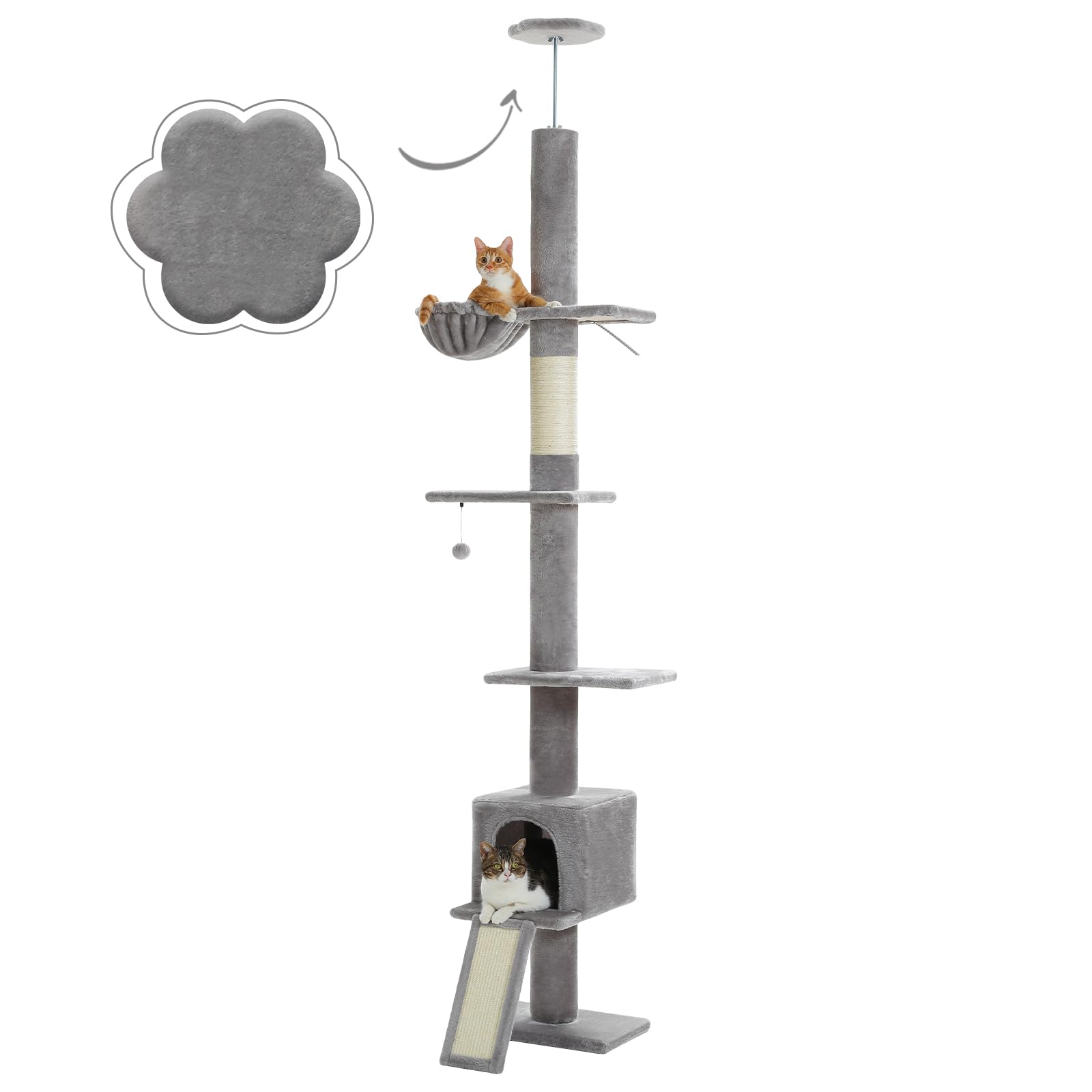 Petepela Floor To Ceiling Cat Tree, Cat Tower 5 Tiers Tall (83-108 Inches) Adjustable Height, Cats Climbing Tree Featuring With 
