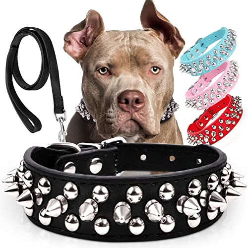 ???????????????? ?????????????? Spiked Studded Leather Dog Collar With Leash, Epesiri Rivet Pu Leather Dog Collars For Pit Bull,