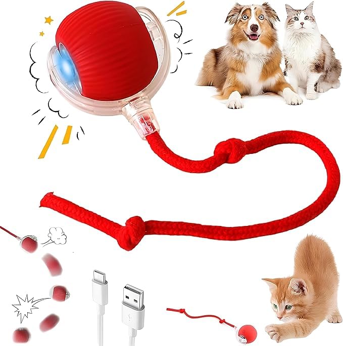 Tallin Interactive Dog Cat Toy Ball With Automatic Moving Bouncing Rolling, Rechargeable Smart Chase Ball With Replacement Tail,