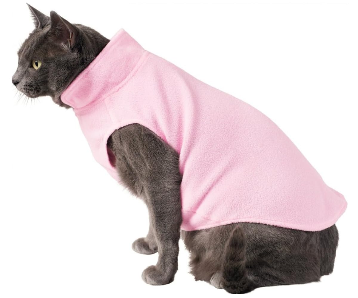 Droolingdog Cat Sweater Fleece Vest Lightweight Cat Clothes For Small Cats Only, Medium, Pink