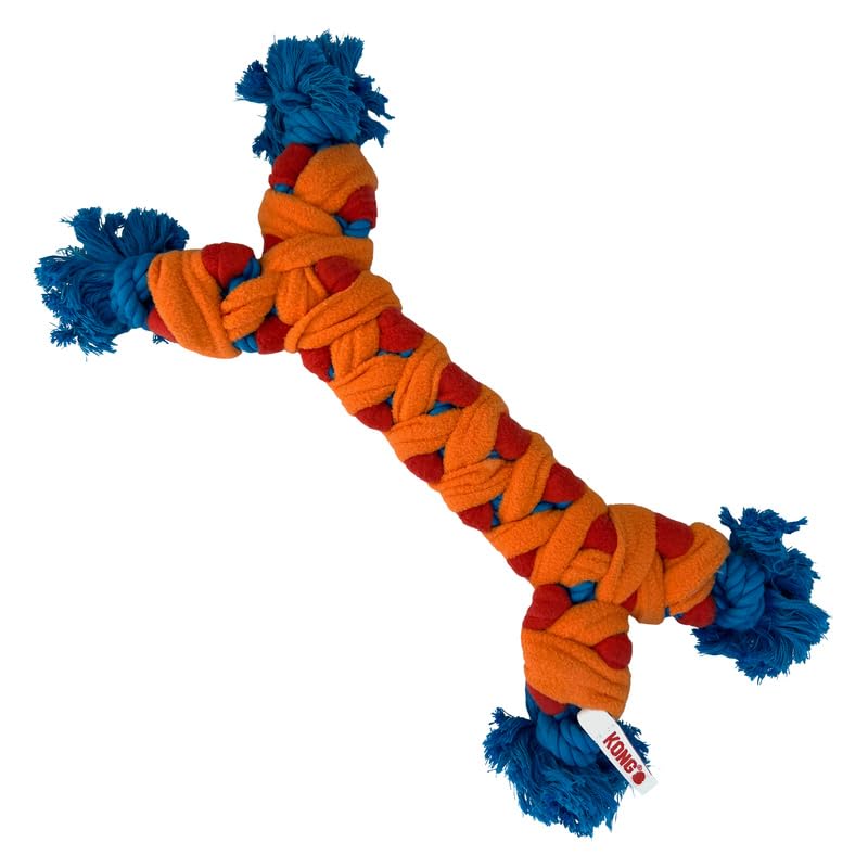 Kong Rope Rally Tug And Play Dog Toy - Woven Fleece Durable Toy For Shaking, Fetching, Tugging (Bone)