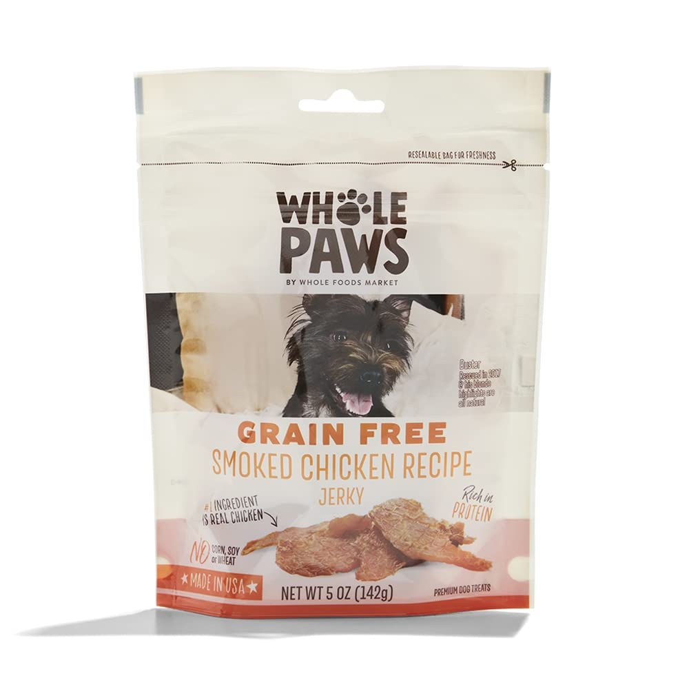 Whole Paws, Grain-Free Jerky Dog Treats, Smoked Chicken Recipe, 5 Ounce