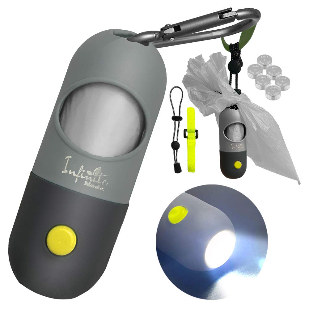 Dog Poop Bag Dispenser With Built-In Led Flashlight And Metal Clip For Leash, Pet Waste Bag Holder, Dog Walking Accessory, Black