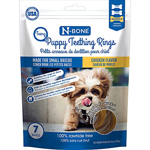 N-Bone Teeny Puppy Teething Rings, Chicken Flavor, 7 Count, 4.6oz, Barn Red/Cream, Model 912689