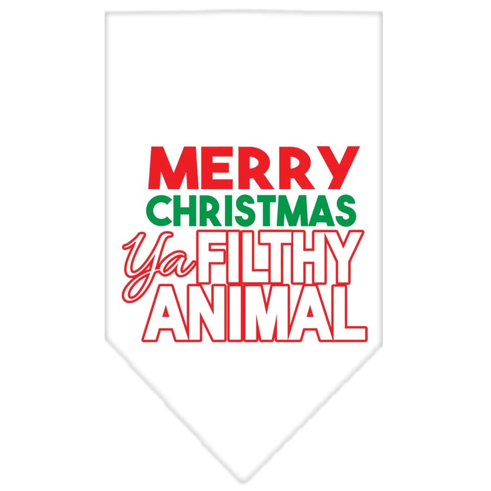 Christmas Pet and Dog Bandana Screen Printed, "Merry Christmas, Ya Filthy Animal" White Large