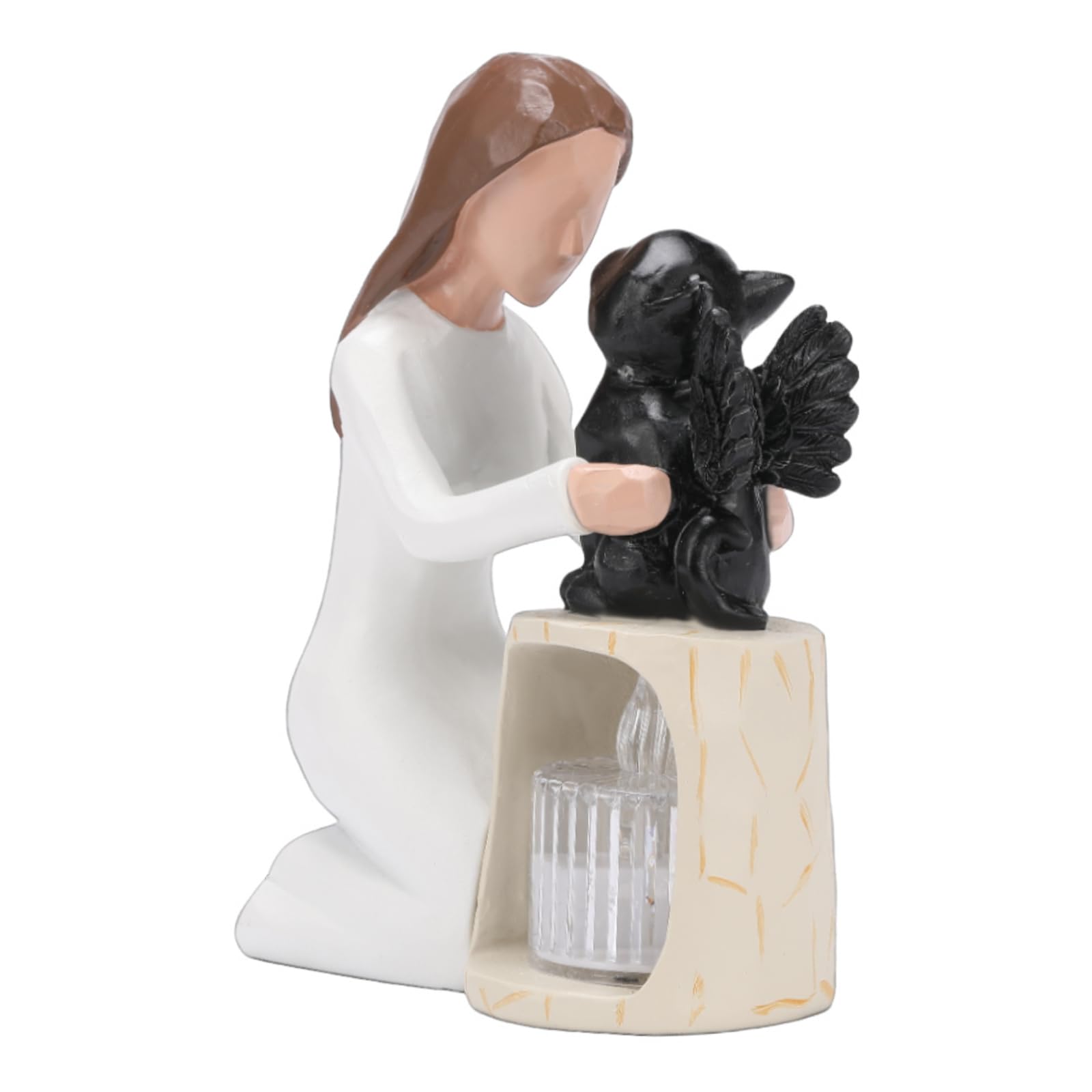 Seawah Cat Memorial Gifts For Loss Of Cat - Sympathy Gifts For Cat Lover - Hand-Painted Angel Cat Candle Holder Figurine Statue