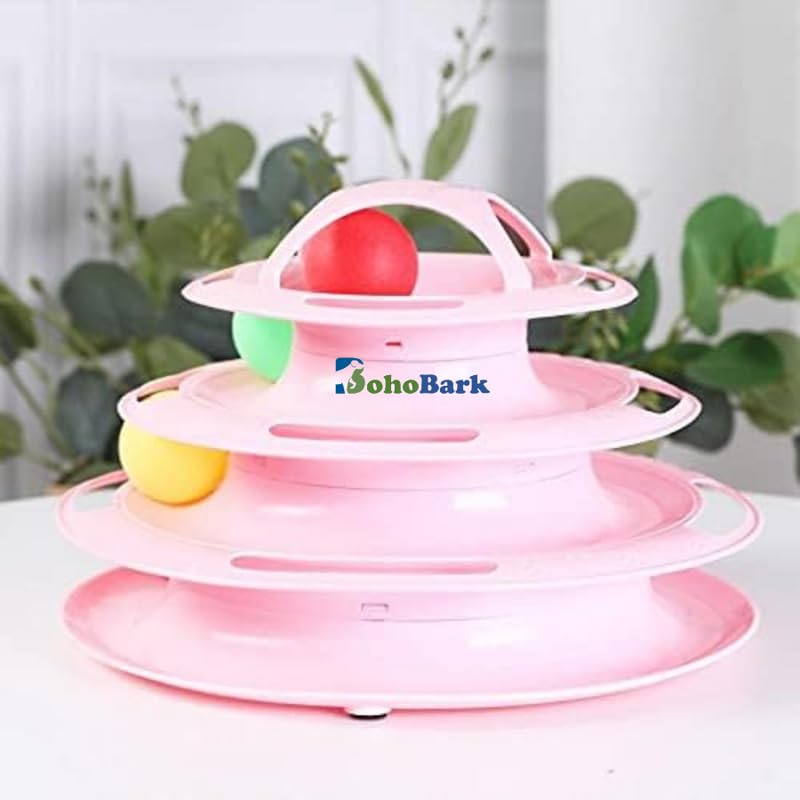 Bohobark Interactive Tower Of Tracks Pet Game Entertainment Circular Plastic Layers Toy With Colorful Balls For Cats And Kittens