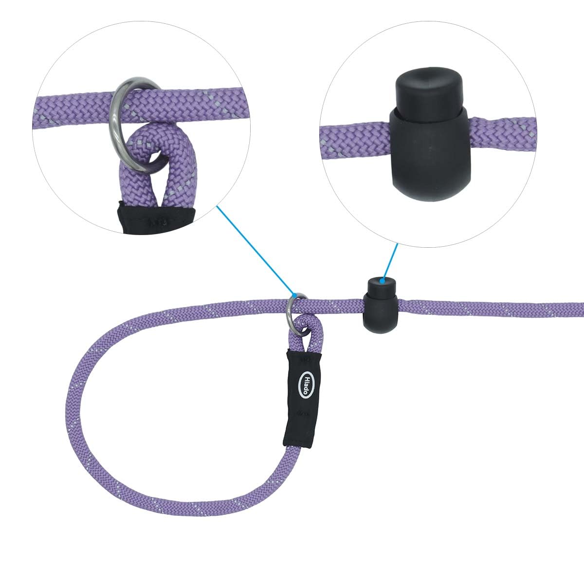 Hiado Slip Lead Dog Leash Reflective With Stopper Loop Rope Training No Pull For Small Medium Large Dogs 5Ft Lavender