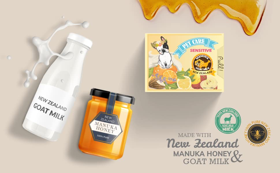 Memoir Pubble Soap - Natural Pet Shampoo Bar For Irritated, Itchy, Dry & Sensitive Skin | Manuka Honey & Goat Milk From New Zeal