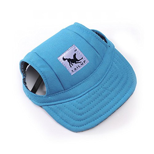 Leconpet Baseball Caps Hats With Neck Strap Adjustable Comfortable Ear Holes For Small Medium And Large Dogs In Outdoor Sun Protection (L, Blue)