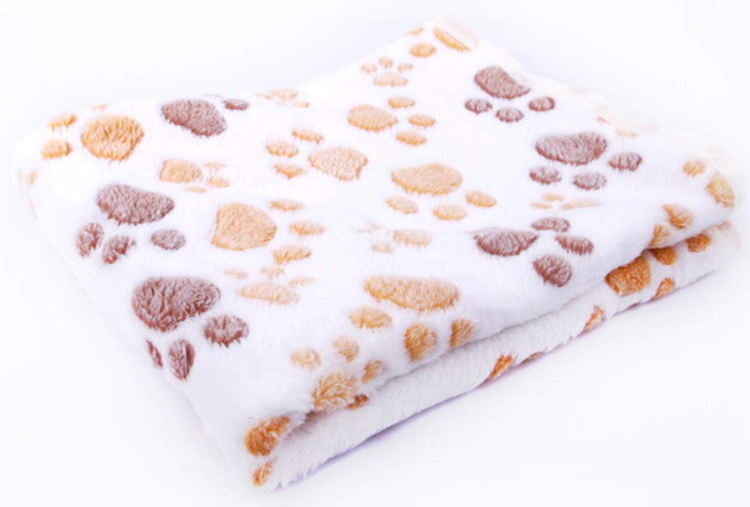 Ranvi Kennel Blanket, Warm Blanket Coral Fleece, Dog paw Print Style,beigesmall and Medium.
