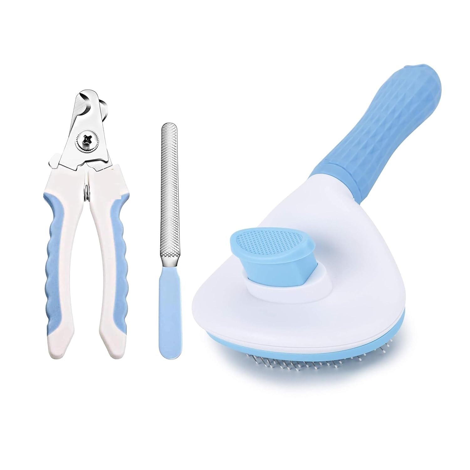 The Pets Company 2 Pcs Grooming & Cleaning Thin Slicker Brush for Dogs & Cats | Self Clean Brush for Deshedding | with Nail Cutt