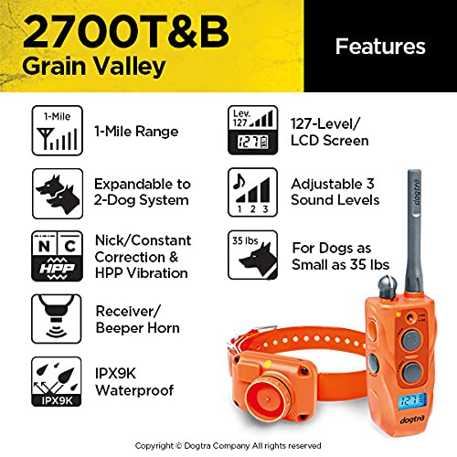 Dogtra Gv 2700T&B Long Range 1-Mile 1-Dog Training & Beeper Remote Dog Training E-Collar For Upland Gun Dog - Grain Valley Editi