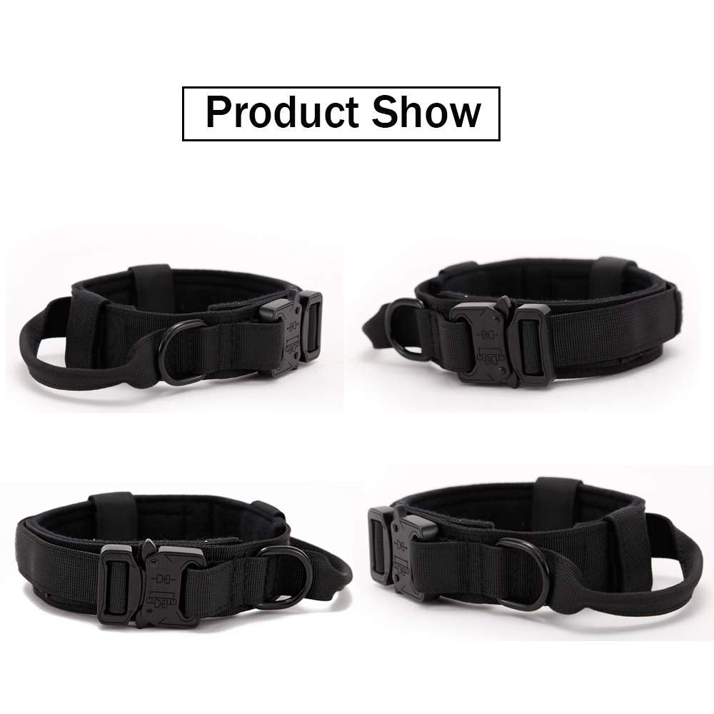 Tactical Dog Collar Military Dog Collar Adjustable Nylon Dog Collar Heavy Duty Metal Buckle With Handle For Dog Training ( Black