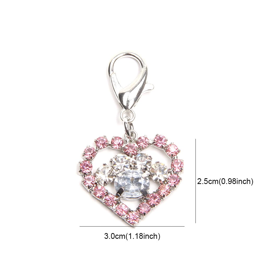 Xksrwe Bling Rhinestones Heart&Paw Charm Pendant Jewelry For Pet Dog Cat Puppy Necklace Collar Accessory (Pink)