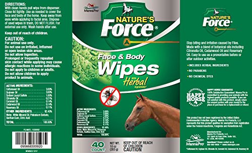 Manna Pro NatureS Force Face & Body Wipes, 40 Count