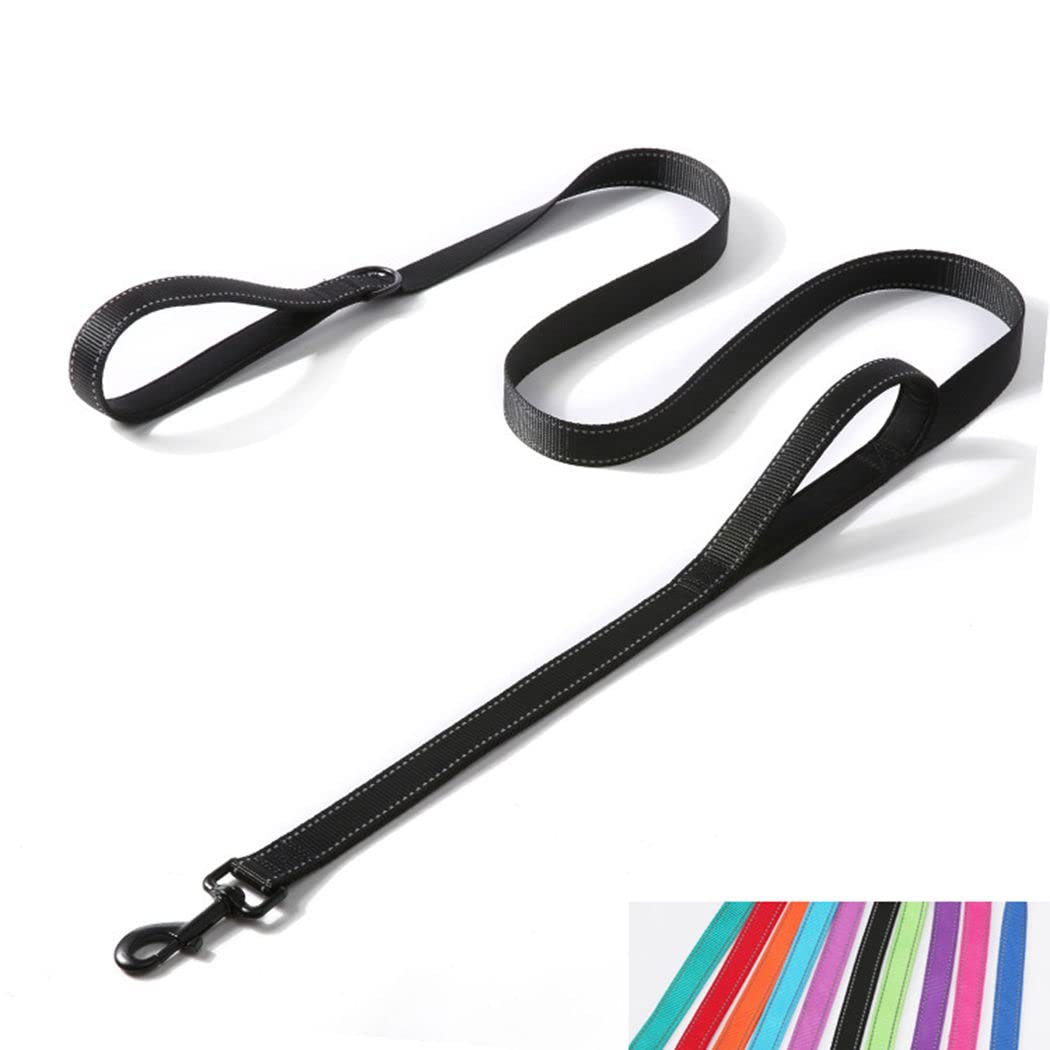Reflective Nylon Dog Leash Heavy Duty, Two Handles with Padded for Extra Control Outside Durable Training Lead for Small Medium 