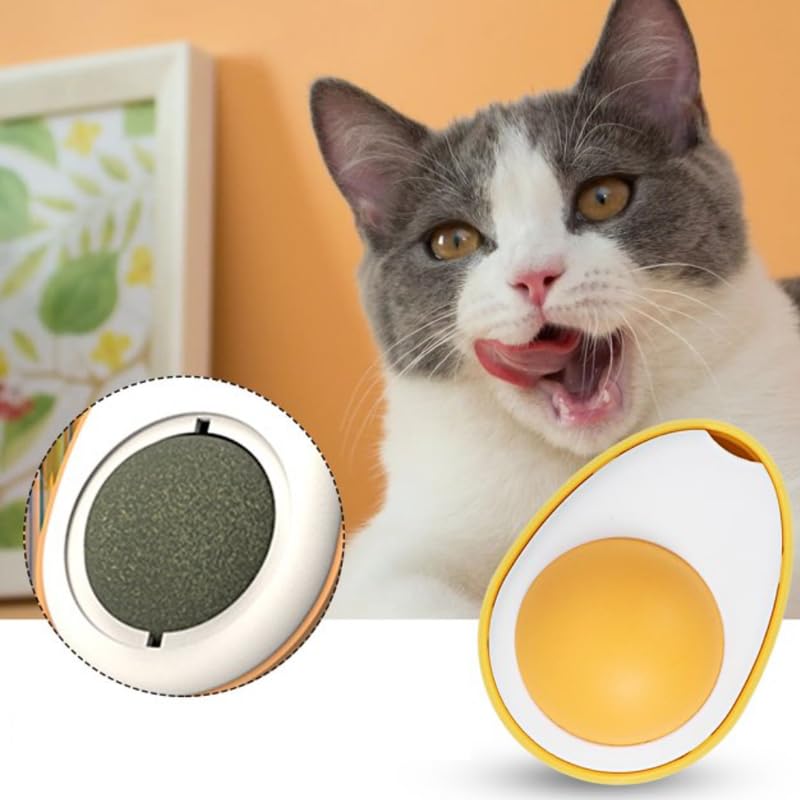 Bohobark Wall Toy Rotatable Cat Catnip Ball Egg Shap Mint Flaour Interactive Treat Teeth Cleaning (Natural Plant Mint)