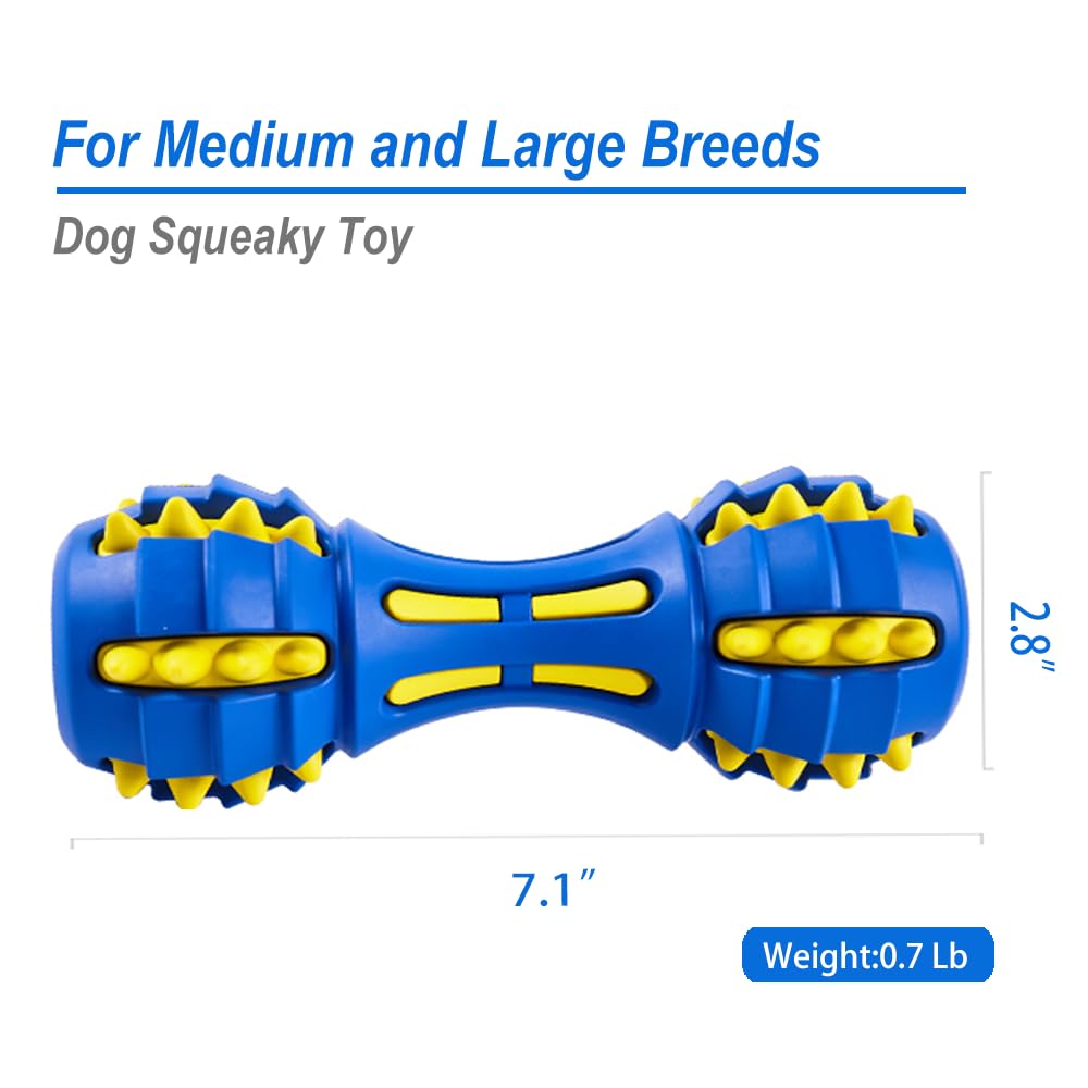 Auscat Dog Squeaky Toys, Teething Chew Toys For Large Medium Breed, Durable Dog Toy, Dumbbell Shape, Blue