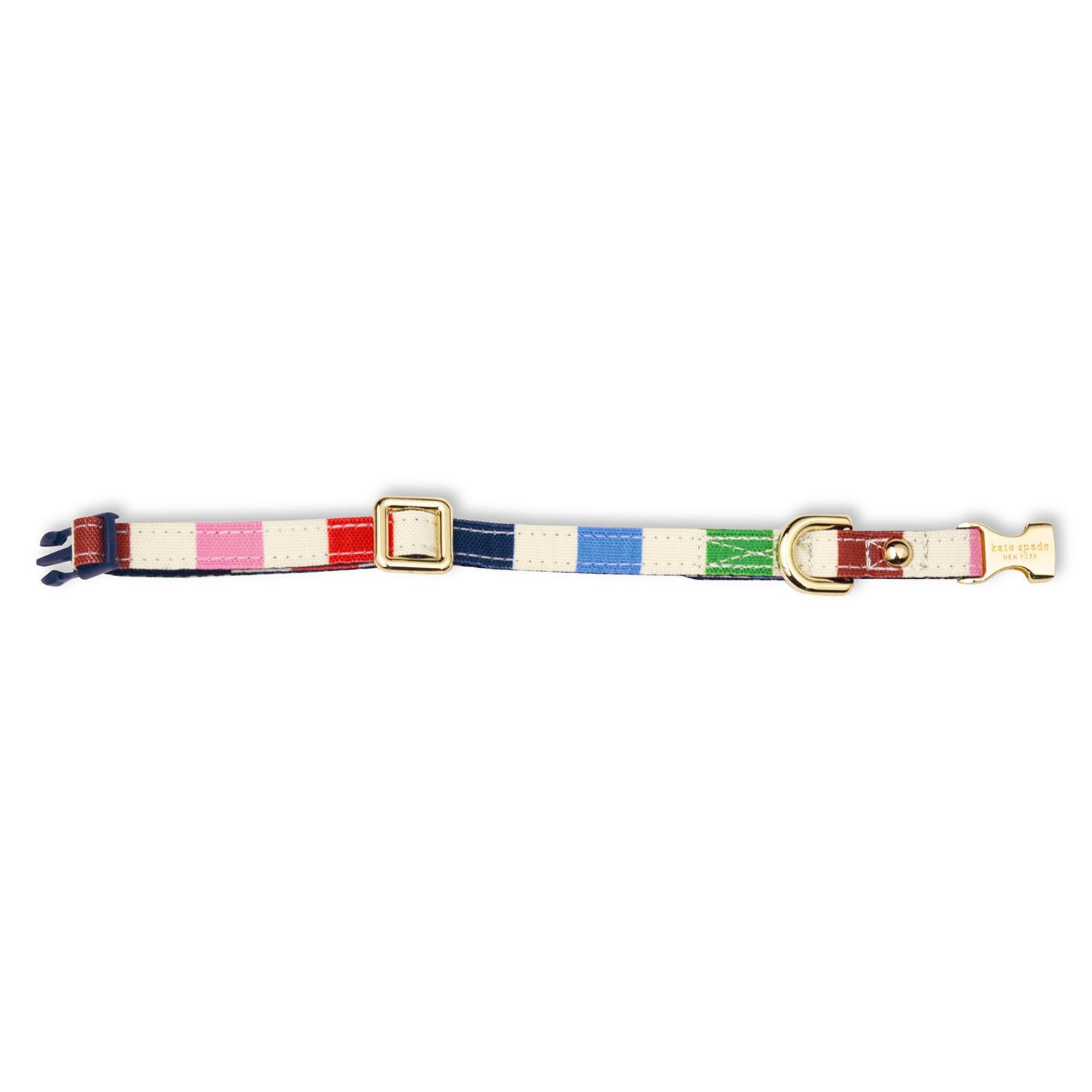 Kate Spade New York Cute Dog Collar With Gold Metal Buckle, Adjustable Collar For Female Or Male Extra Small Dogs (Adventure Str